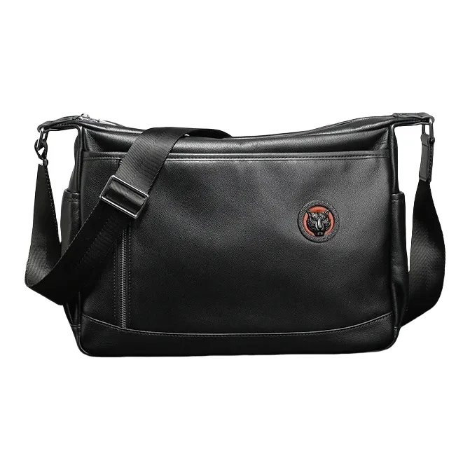 PESASRIE Genuine Leather Top Grain Cow Leather Large Capacity Men's Bag Regular Men's Black-0