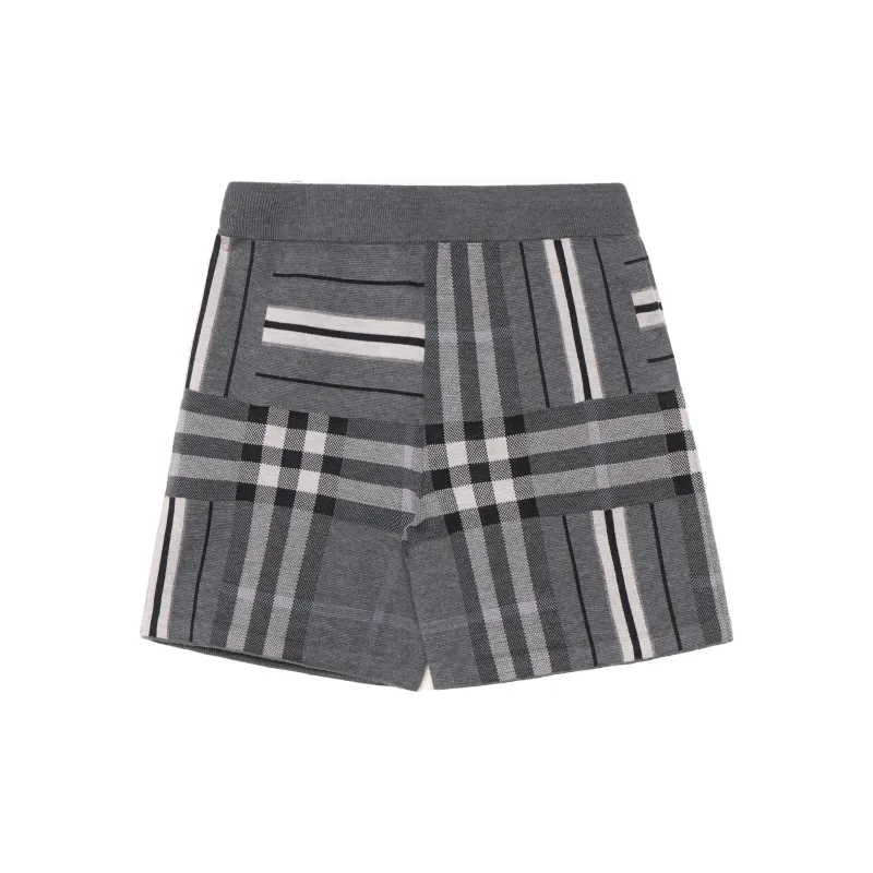 Burberry Check And Stripe Wool Blend Jacquard Shorts-1