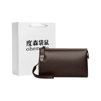 Dusen Kangaroo Cow Leather Clutch Regular Men's Black/Brown