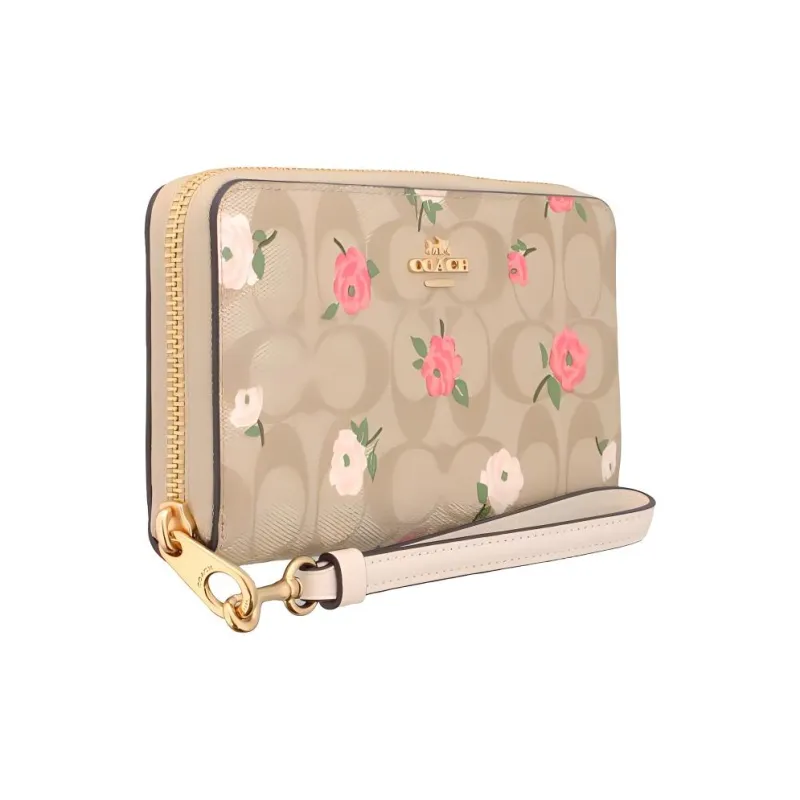 COACH Zip Around Canvas Wallet Small Size Women's Gold & Light Khaki Chalk Multicolor-2