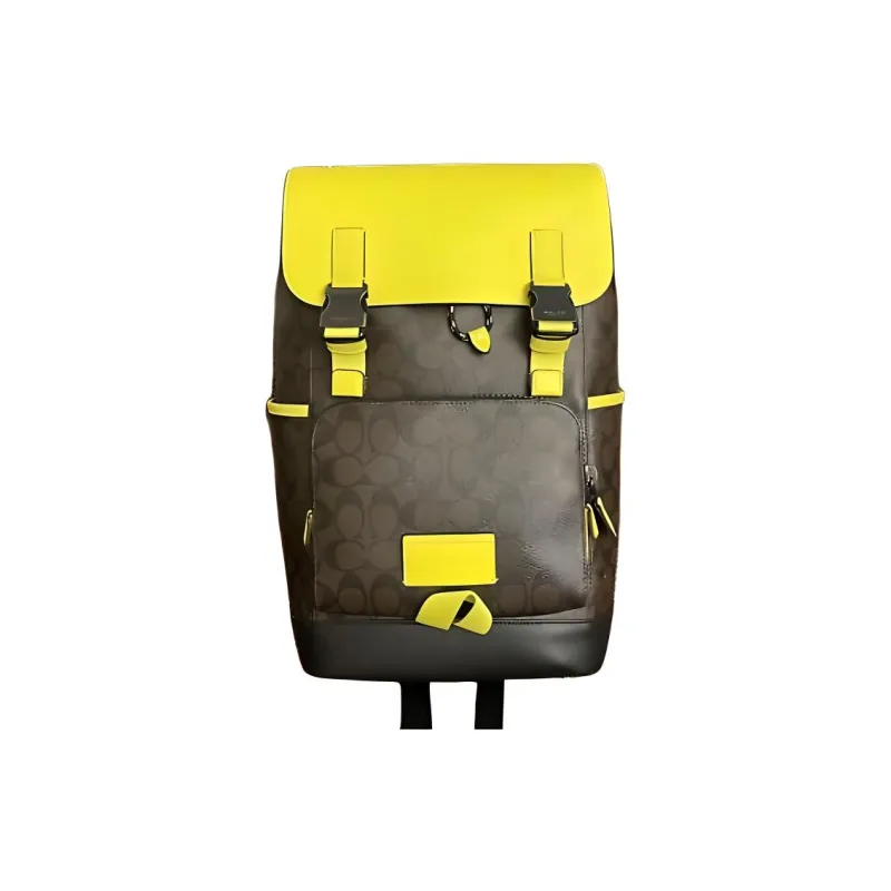 COACH Track Canvas With Leather Backpack Tubas Men's Lemon & Coffee-1