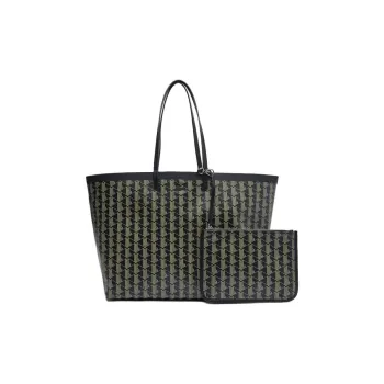 LACOSTE PVC With Cotton Tote Bag, Shopping Bag, Shoulder Bag, Handbag Large Size Women's Black