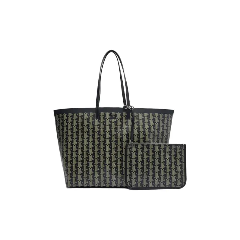 LACOSTE PVC With Cotton Tote Bag, Shopping Bag, Shoulder Bag, Handbag Large Size Women's Black-0