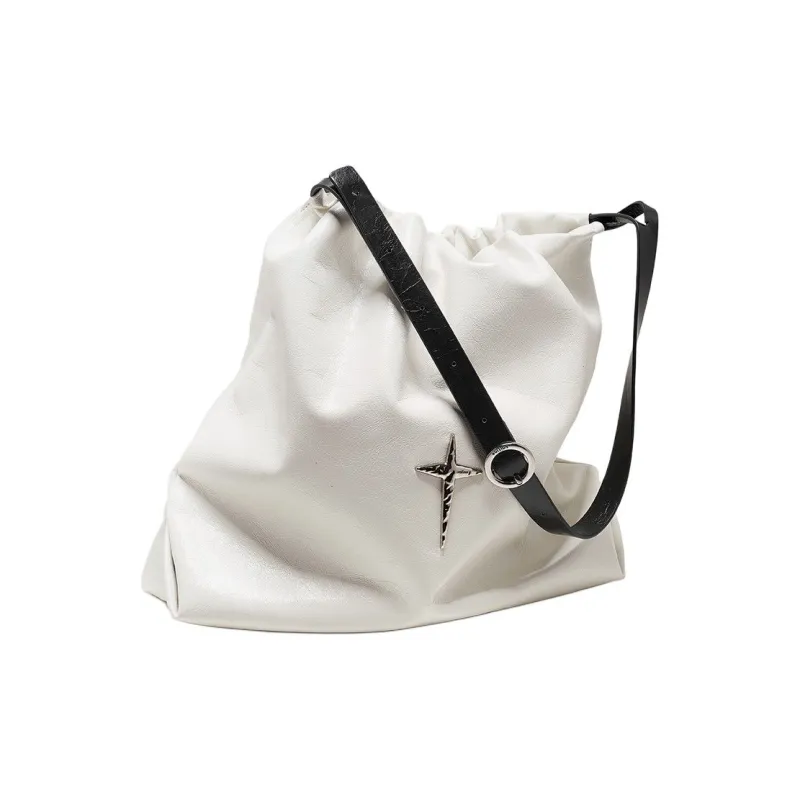 UNIFINE Top Grain Cow Leather Trash Bag Tote Shoulder Bag Regular Women's Diamond Black/Ecru-4
