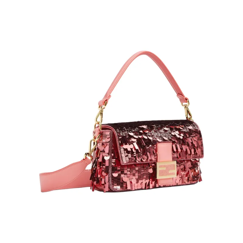 FENDI Baguette Calfskin Portable Crossbody Bag, Shoulder Bag Medium Size Women's Pink-1