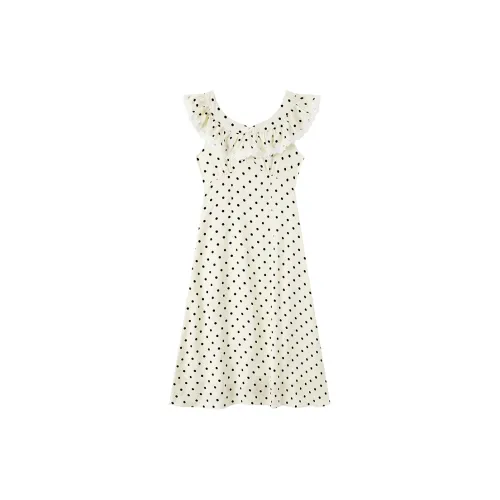 MKBY Sleeveless Dresses Women's Apricot Polka Dot