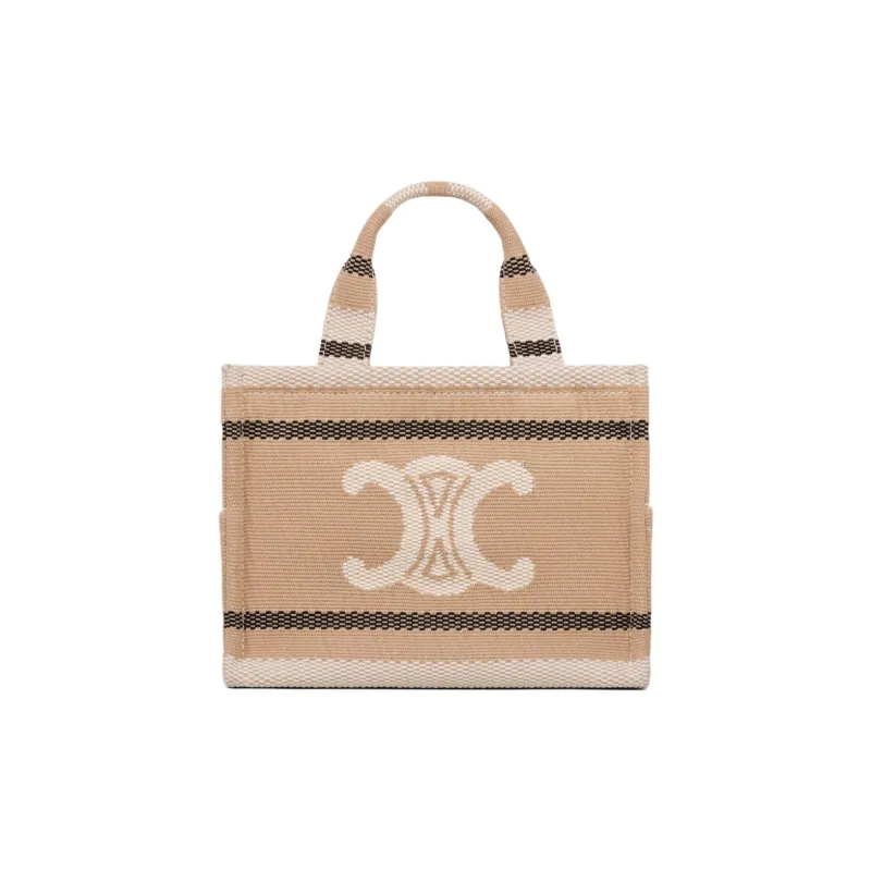 CELINE Cabas Thais Fabric Shoulder Bag, Crossbody Bag, Handbag Trumpets Women's Beige & Black-0