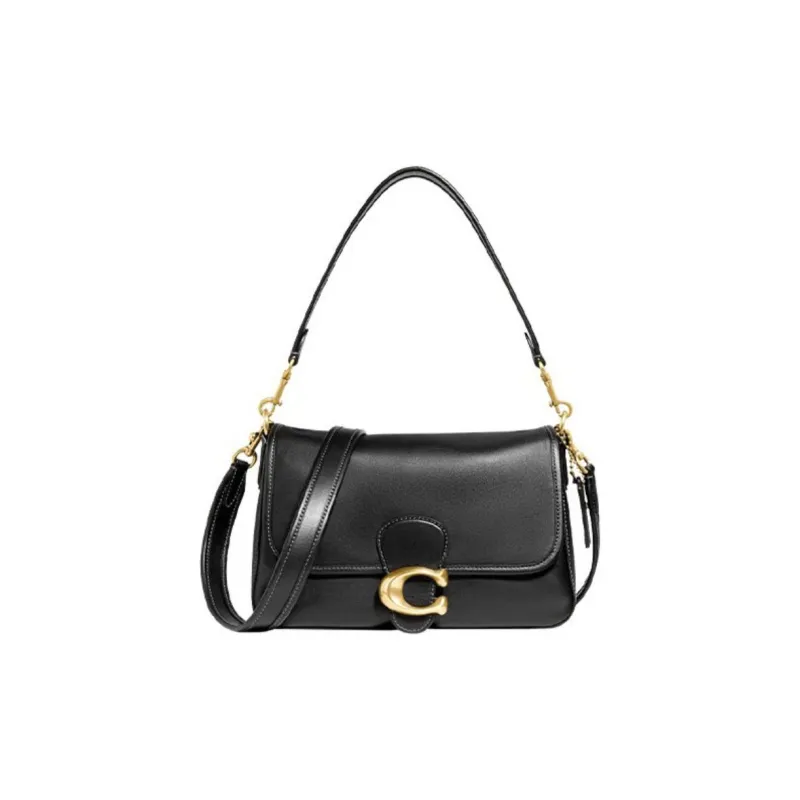 COACH Tabby Soft Cow Leather Shoulder Bag, Portable Crossbody Bag Medium Size Women's Black-0