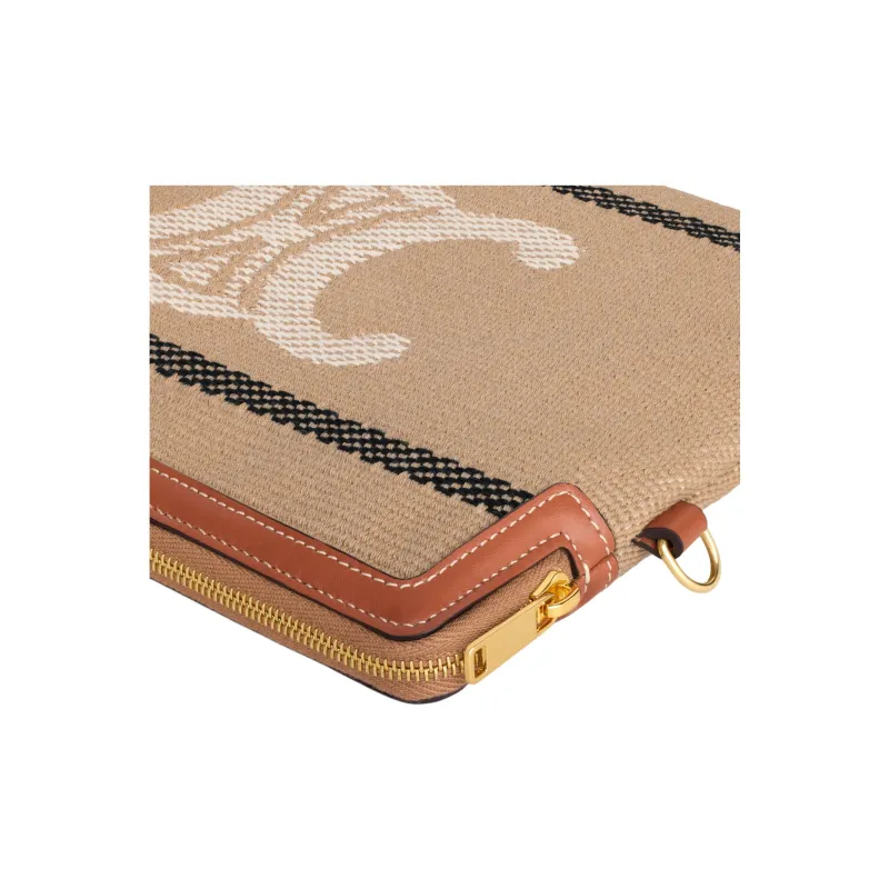 CELINE Fabric Cow Leather Patchwork Clutch Small Size Women's Beige & Black-4