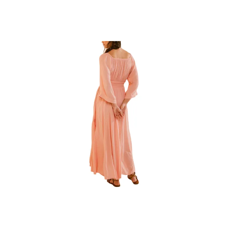 FREE PEOPLE Dixie Maxi Long-Sleeved Dresses Women's Coral Pink/Coral Pink-1