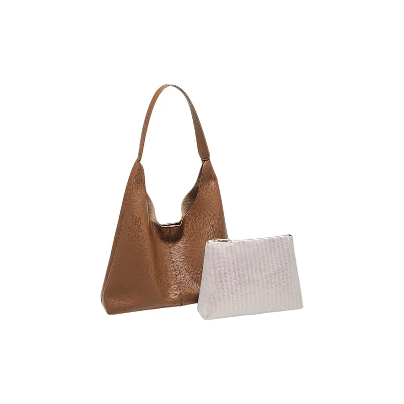 Marino Orlandi Cow Leather Shoulder Bag Large Size Women's Coffee/Apricot-2