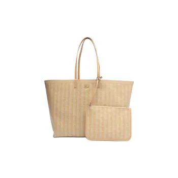 LACOSTE PVC Mosaic Coating Cotton Tote Bag, Shopping Bag, Handbag Extra Large Women's Cream Flour Beige
