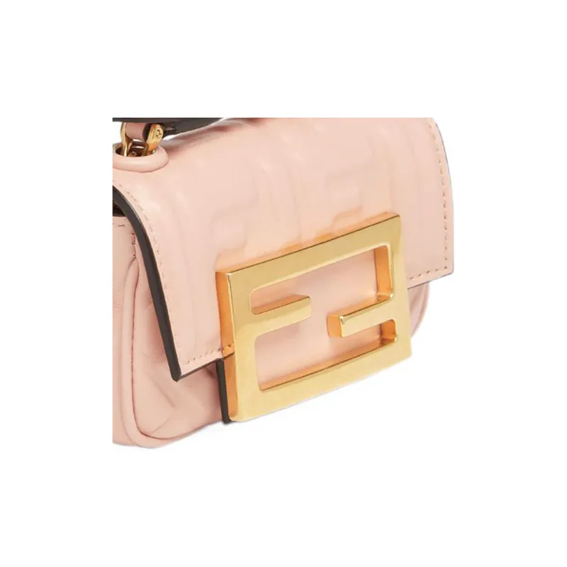 FENDI Baguette Nappa Leather Sheepskin Portable Crossbody Bag Shoulder Bag Extra Mini Women's Pink-3