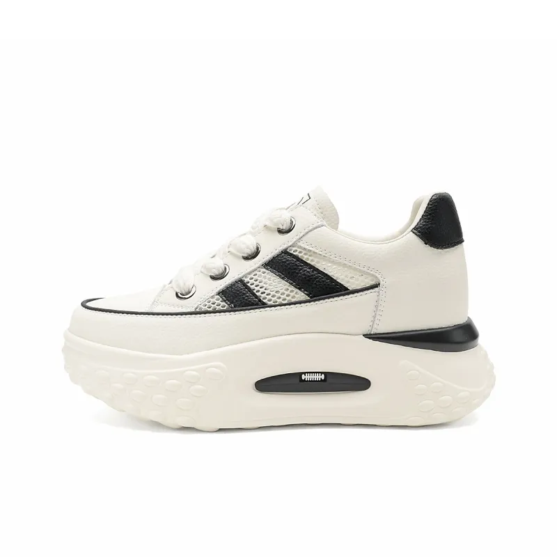 D FUSE SCANDINAVIA Athletic Shoes Lightweight Height Increasing Low Top Skateboard Shoes Women's Beige White Black-8