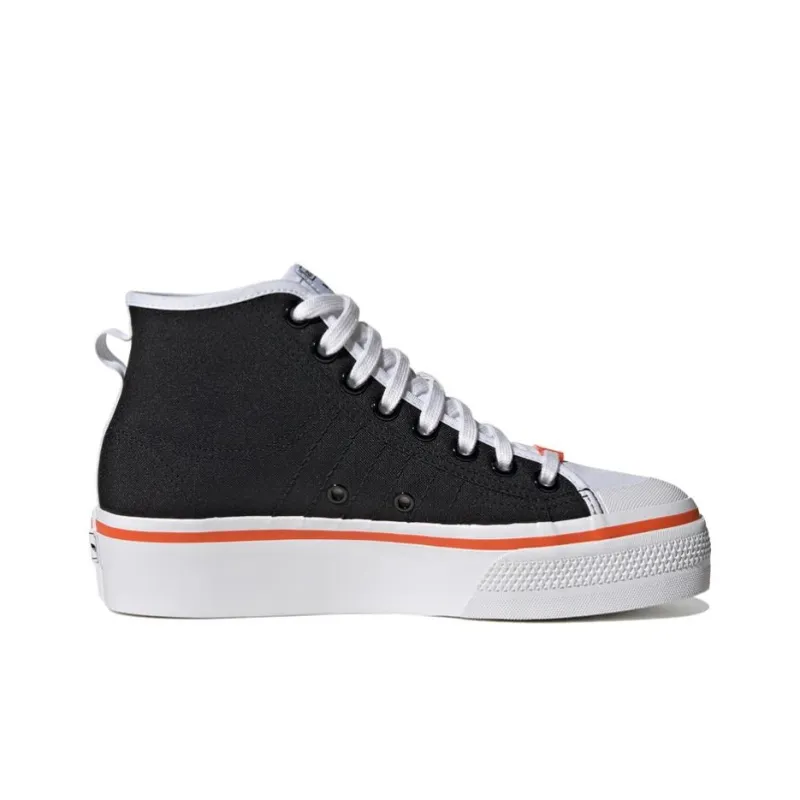 Adidas Originals NIZZA Platform Mid Slip Resistant High Top Skateboard Shoes Women's White Black Orange-1