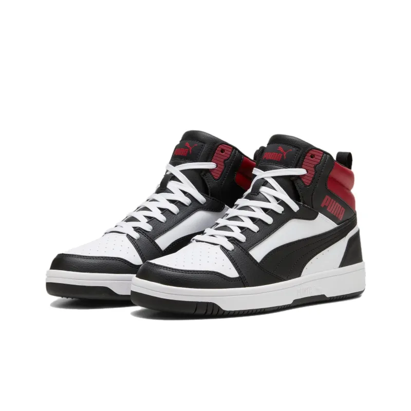 PUMA REBOUND Anti Slip Wear Resistant High Top Skateboard Shoes Unisex White Black Red-2
