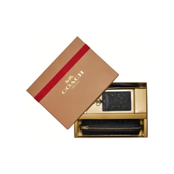 COACH Pencil Case Smooth Calf Leather Pencil Case Makeup Bag Document Bag Gift Box Set Small Size Women's Black