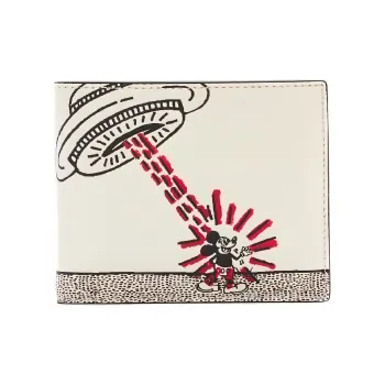 COACH Disney X Keith Haring Pebbled Leather And Calfskin Card Holder Wallet Regular Men's White