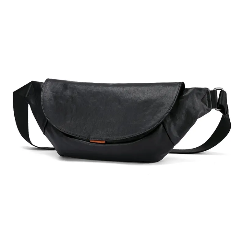 PESASRIE Cow Leather Shoulder Bag Men's Black-0