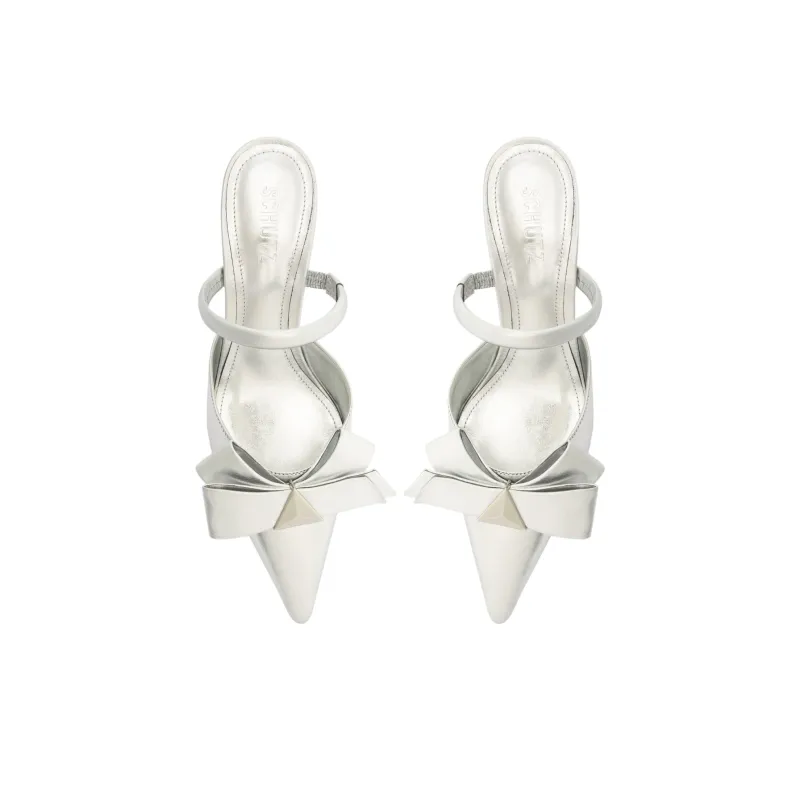 Schutz Closed Toe Slippers 6.3cm Women's Silver-4