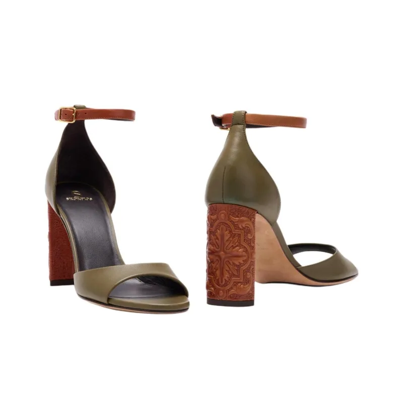MAISON SKORPIOS Valentina Maca Strap Sandals 9cm Women's Green-3