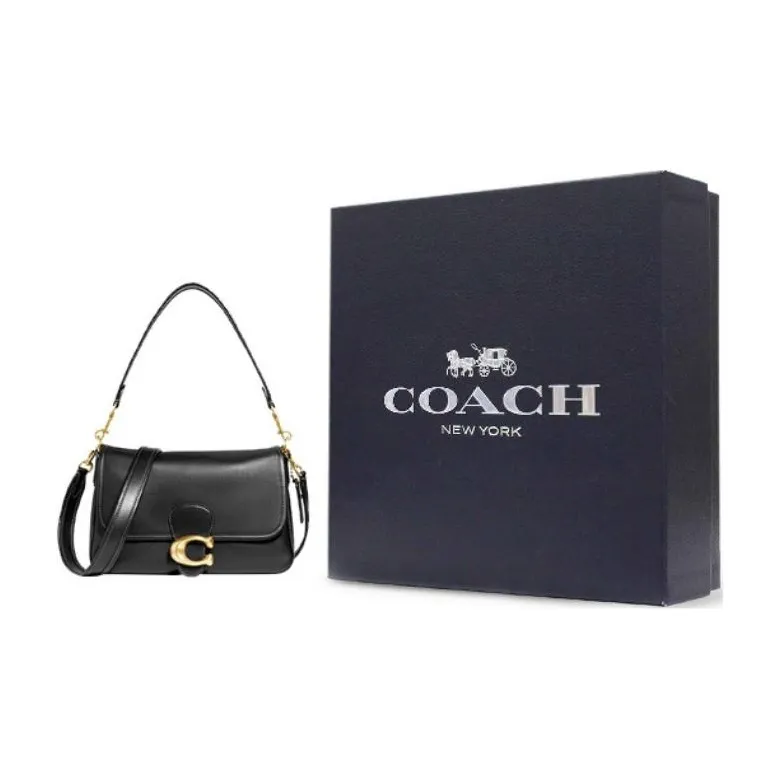 COACH Tabby Soft Cow Leather Shoulder Bag, Portable Crossbody Bag Medium Size Women's Black-7