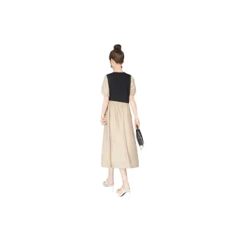 Cypress House Short-Sleeved Dresses Women's Top Black Bottom Khaki