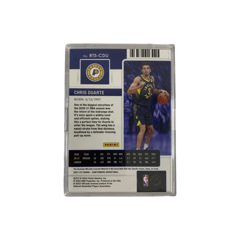 PANINI 2021 22 Pacers Duarte PATCH Jersey Cut Teka Rookie Card Pass Sports Cards 1 Pc-1