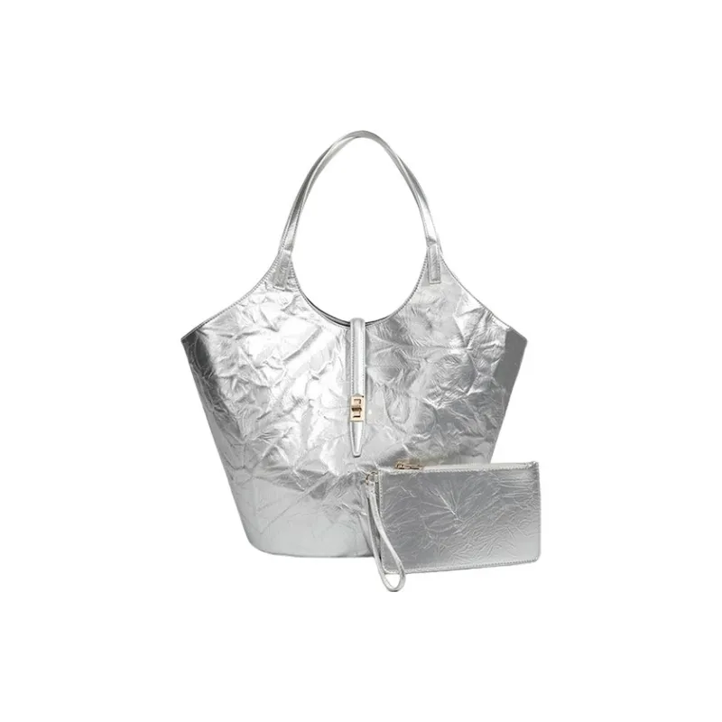 TTaG．baG Microfiber Leather Shoulder Bag Regular Women's Black/Silver/Ecru/Brown-5