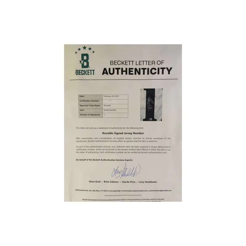 Huayitaojin With Beckett BAS Official Certification Certificate Framed 98x69cm Unisex-3