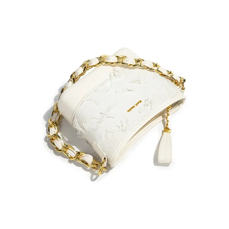 MACKJANICE Polyurethane Synthetic Leather Shoulder Bag Women's Fringe White-3