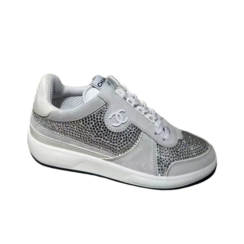 CHANEL Low Top Stylish Skateboarding Shoes Women's Light Gray-2