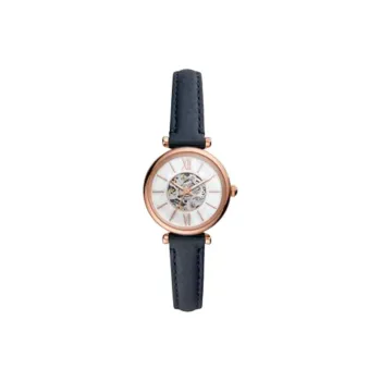 FOSSIL Carlie Collection Wrist Watch Automatic Mechanical Movement Leather Watch Bands 28mm White Dial Women's Watch