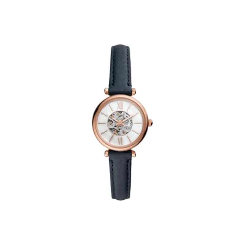 FOSSIL Carlie Collection Wrist Watch Automatic Mechanical Movement Leather Watch Bands 28mm White Dial Women's Watch-0