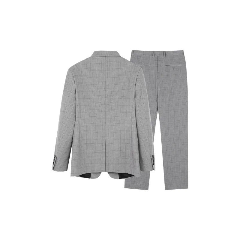 FIRS Business Suits Men's Light Gray Plaid-1