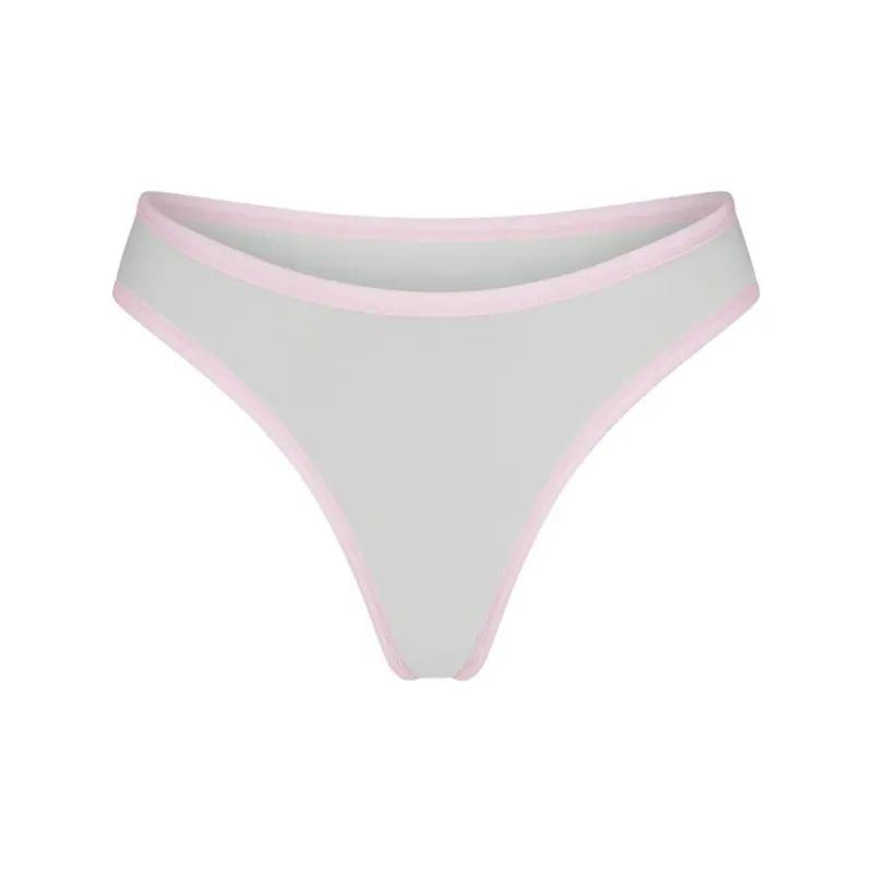 SKIMS FITS EVERYBODY CONTRAST TRIM DIPPED FRONT THONG Underpants Women's 1 Pack Platinum/Gold-0
