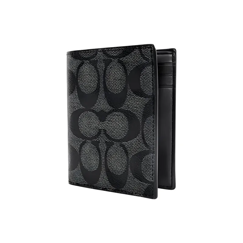 COACH Billfold Wallet Canvas With Calfskin Wallet Men's Black Monogram-4