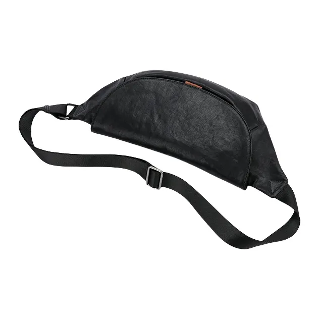 PESASRIE Cow Leather Shoulder Bag Men's Black-4