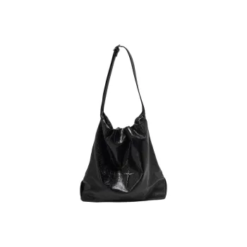 UNIFINE Top Grain Cow Leather Trash Bag Tote Shoulder Bag Regular Women's Diamond Black/Ecru