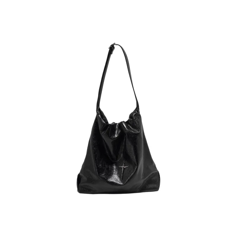 UNIFINE Top Grain Cow Leather Trash Bag Tote Shoulder Bag Regular Women's Diamond Black/Ecru-0