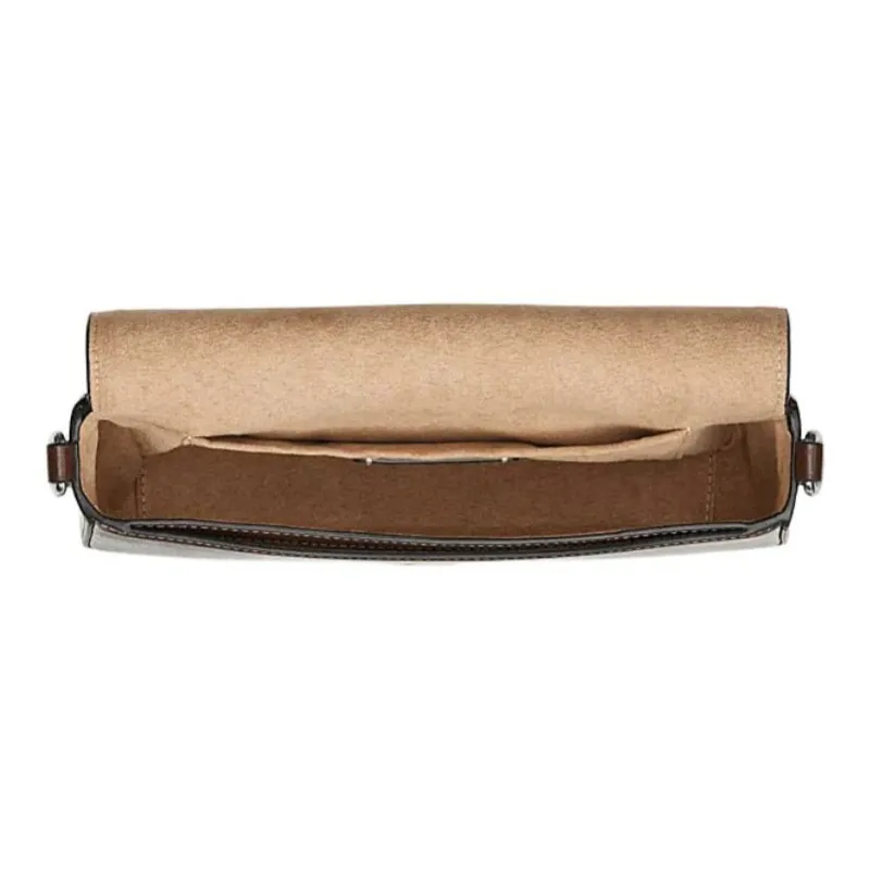 COACH Cow Leather Patchwork With Fabric Handbag Shoulder Bag Medium Size Women's Oak Mixed Maple Brown-3
