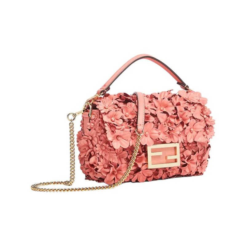FENDI Baguette Calfskin Handbag Shoulder Bag Crossbody Bag Mini Women's Pink-1
