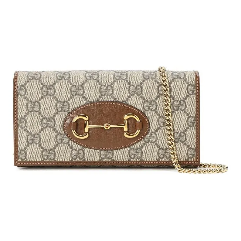 GUCCI Horsebit 1955 Coated Canvas With Leather Shoulder Bag, Crossbody Bag Women's Ebony & Brown-0