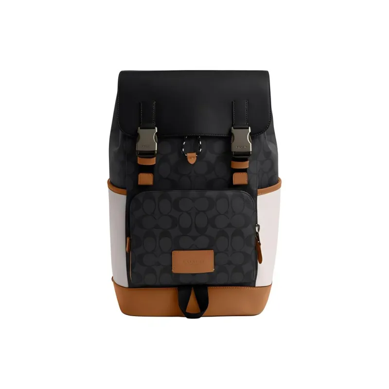 COACH Track Canvas Backpack Large Size Men's Black Gray Multicolor-0