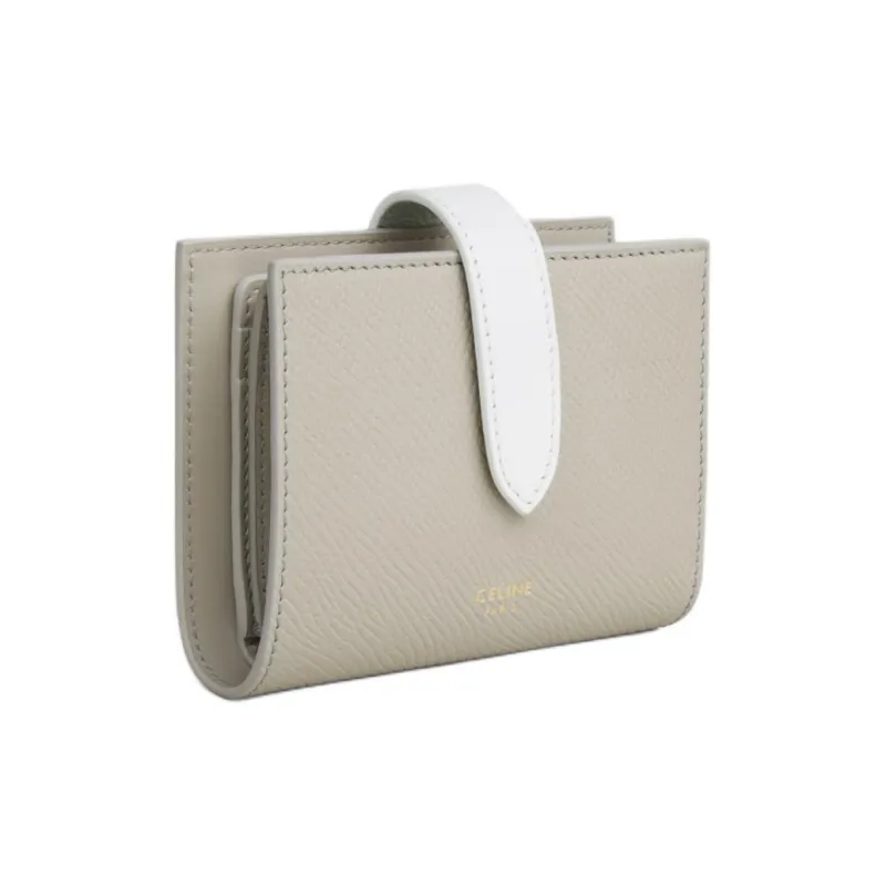 CELINE Cow Leather Wallet Small Size Women's Gray & White-1