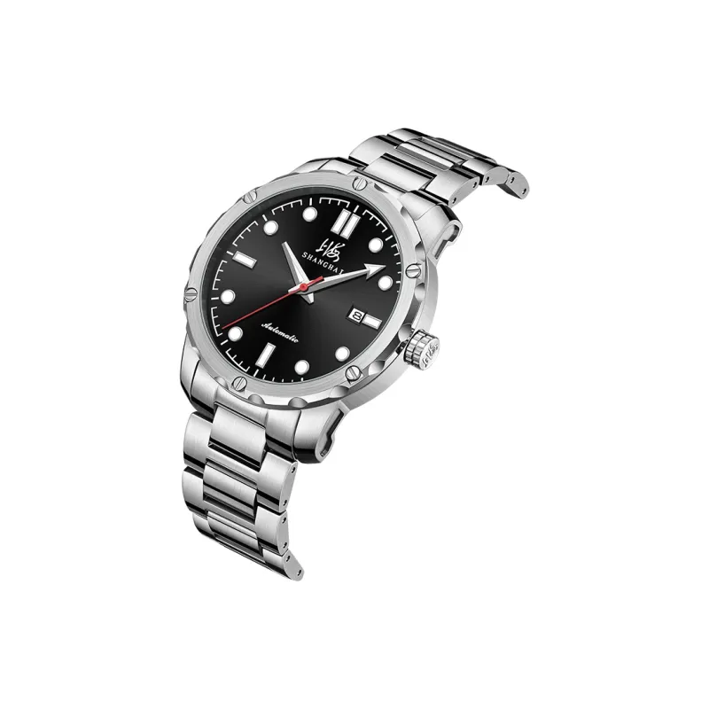 SHANGHAI National Automatic Mechanical Movement Stainless Steel Watchband Watch Men's Watches Black Dial-1