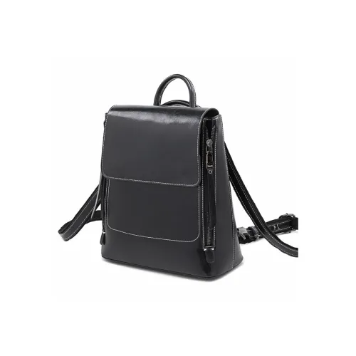 TTaG．baG Waxed Cow Leather Backpack Women's Black/Coffee/Earth Yellow/Green