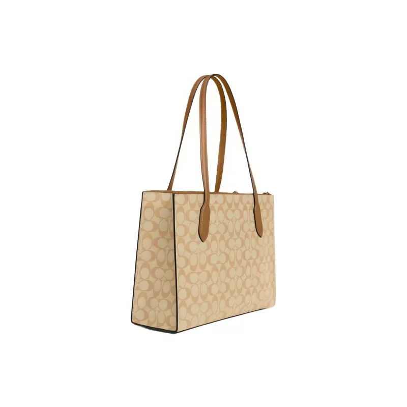 COACH Coated Canvas With Smooth Leather Tote Bag Shopping Bag Handbag Shoulder Bag Large Size Women's Khaki-1