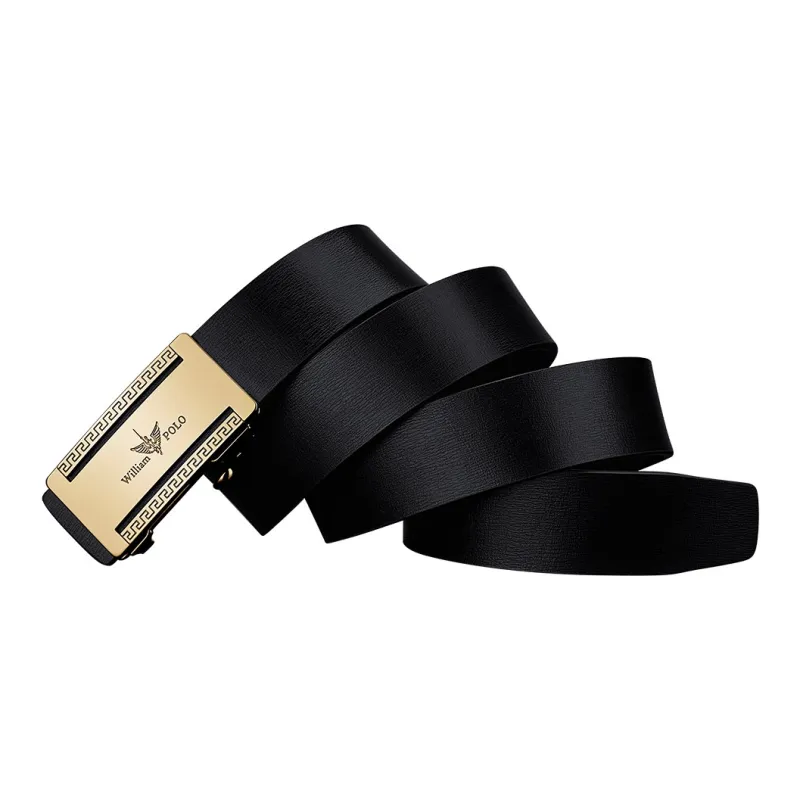 WilliamPOLO Cow Leather Leather Belts Men's Gold 3.4cm Wide-2