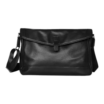 PESASRIE Cow Leather Shoulder Bag, Crossbody Bag Men's Black